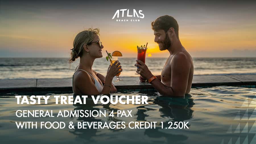 Atlas Beach Club Bali: One Day Pass / F&B Credit Voucher - Atlas Beach Club at Berawa Beach, Canggu, what the one-day pass really buys