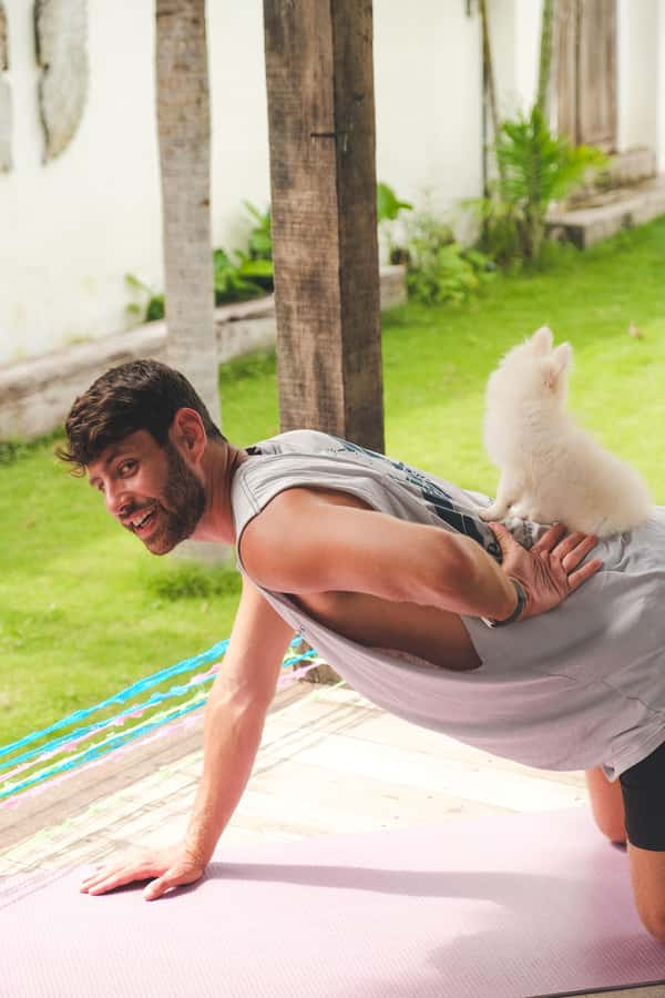 Bali: Puppy Yoga in Canggu - #1 Thing to Do - Gentle Hatha yoga in the sun: what you will actually do on the mat