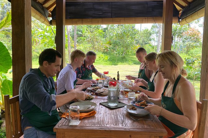 From Ubud: Authentic Bali Farm Cooking School & Organic Farm - Eating what you made: lunch served in a shady, comfortable space