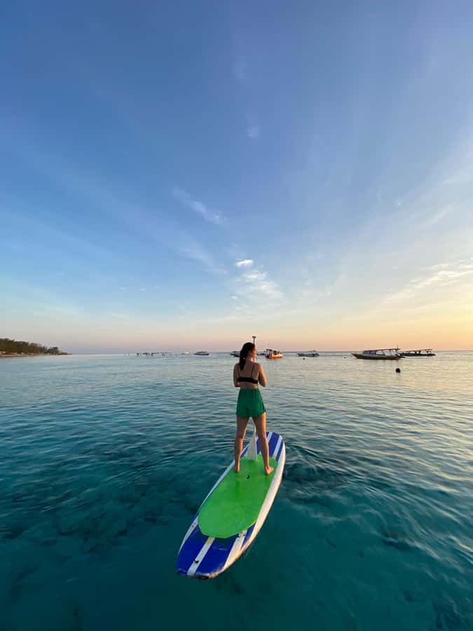 Gili SUP Or Kayak With Drone Shoot . Daylight Or Sunrise - The Guided Paddle Through Clear Reefs and Turtle-Watching Moments