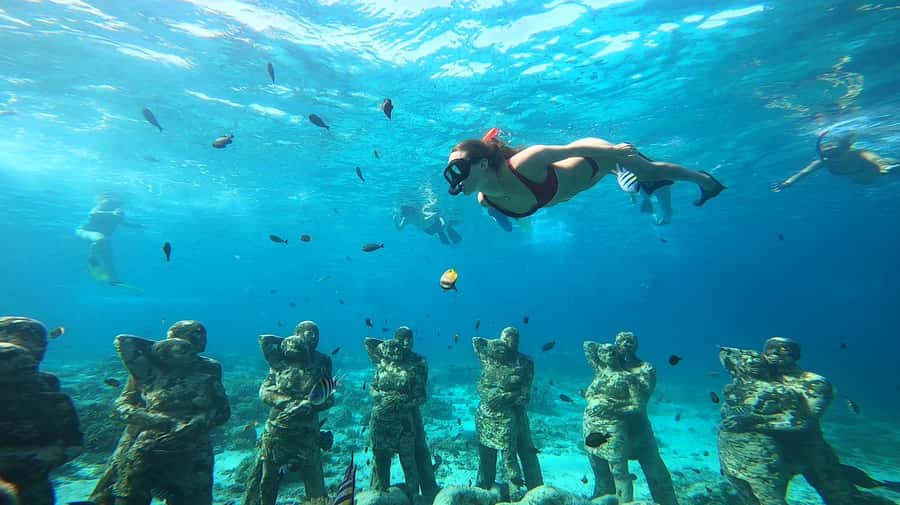 Ozzy Snorkeling 3 Islands Visit Baby Turtles - Gili Meno statues: snorkeling in a ring of underwater art